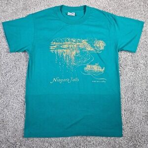 Vintage Niagara Falls Shirt Mens‎ Medium Green 90s Gold Graphic Waterfalls
